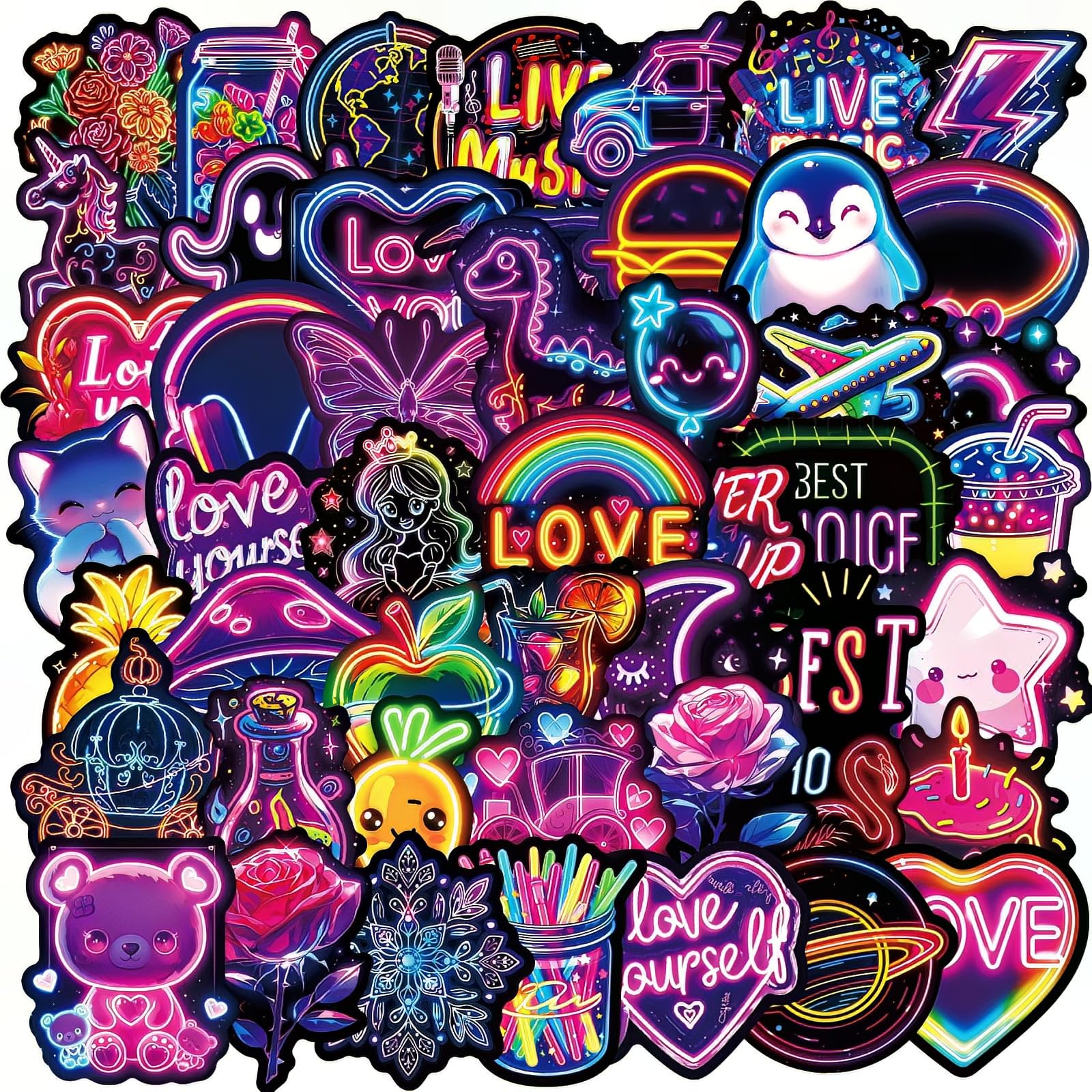 Neon Splash Waterproof Stickers - 50PC Set