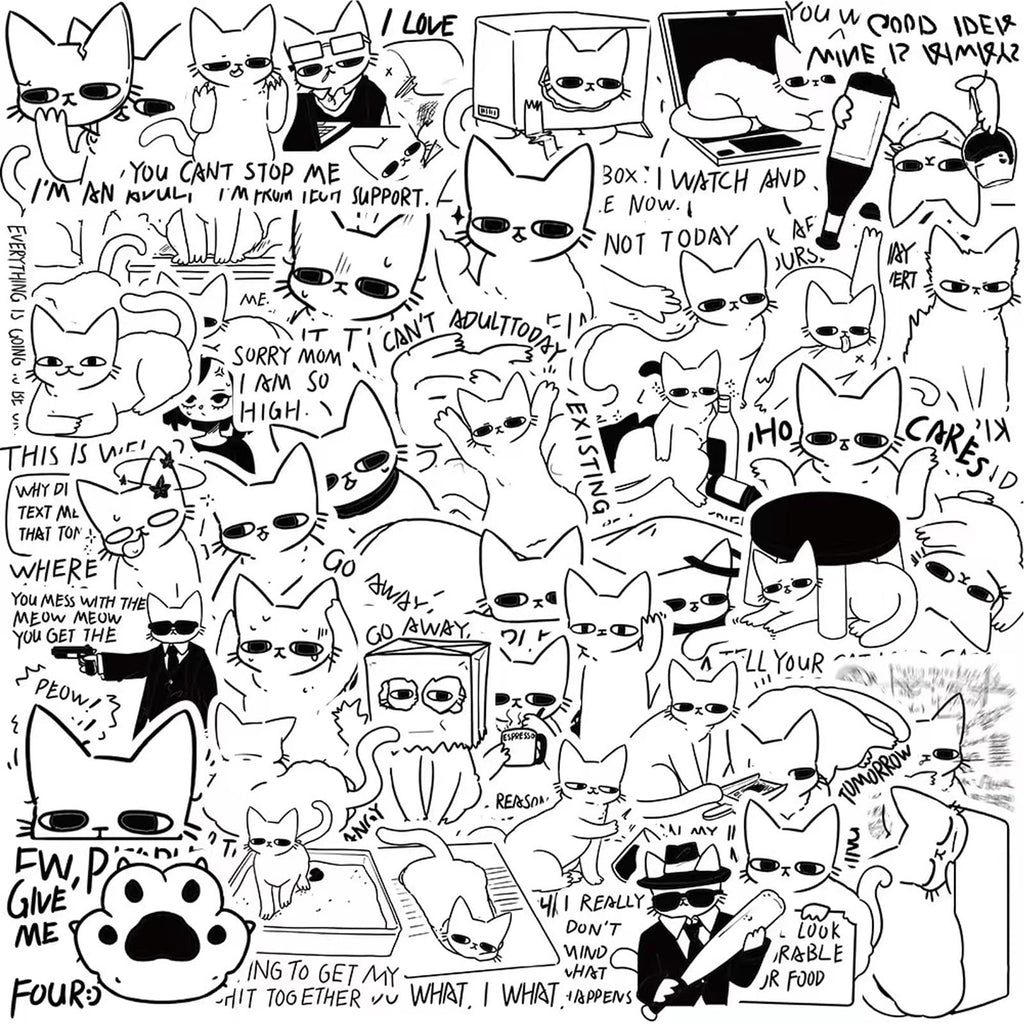 Cute Cat Anime Sticker Pack - Waterproof, 50PCS
