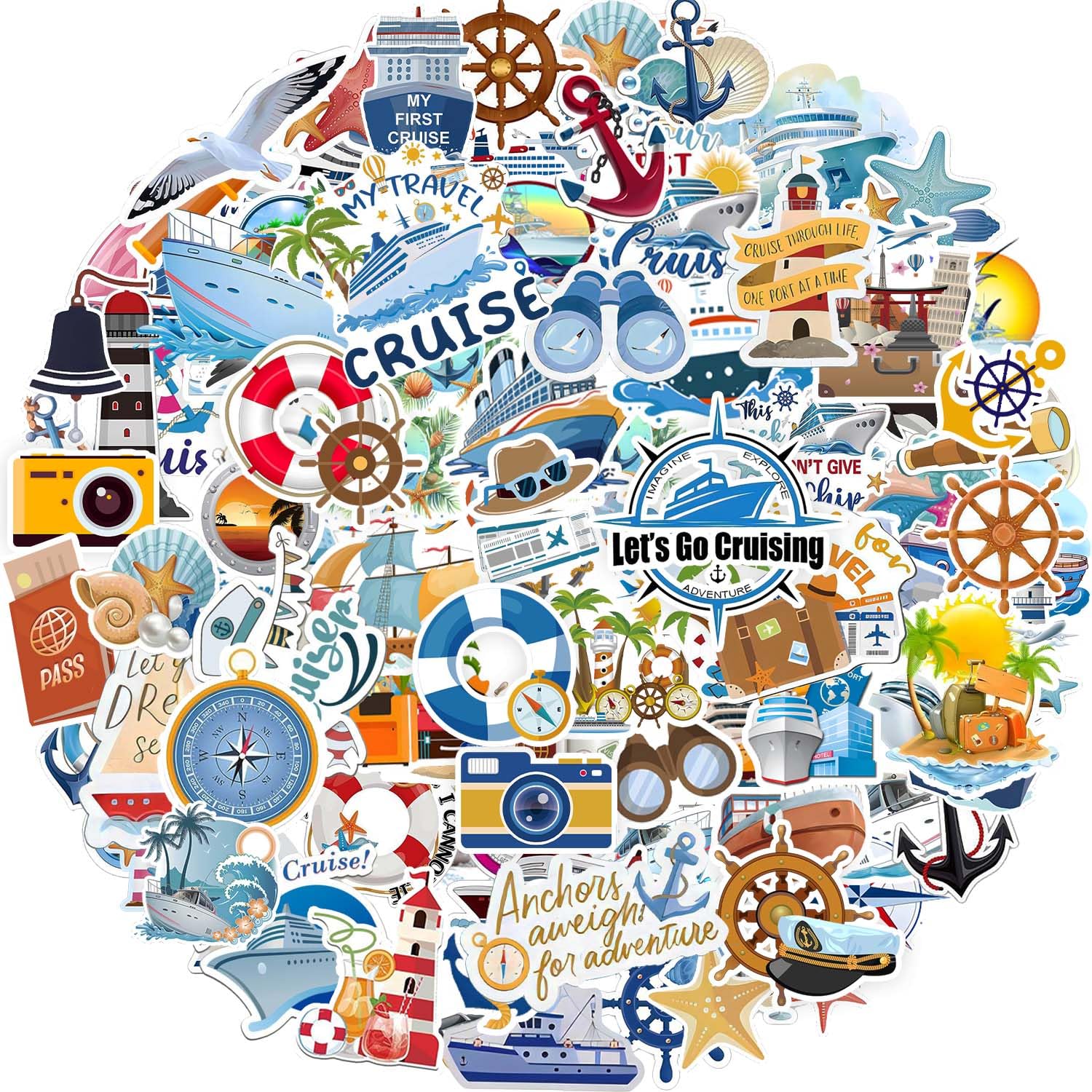 100 PCS Vinyl Nautical Cruise Stickers for Scrapbooking